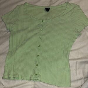 Girls Green Ribbed Button-Up Top - size L10/12